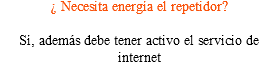 ¿ Necesita energía el repetidor? Sí, además debe tener activo el servicio de internet